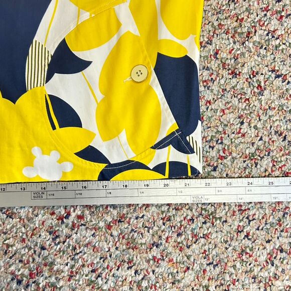 Erin London Yellow Navy Floral 3/4 Sleeve Collared Button Up Topper Jacket Sz L - Picture 13 of 13